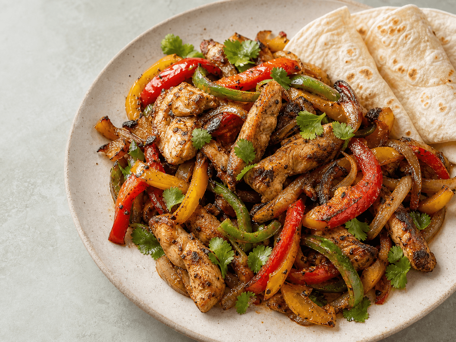 Chicken fajitas with colorful peppers