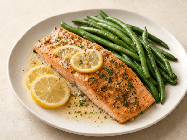 Garlic butter salmon with green beans